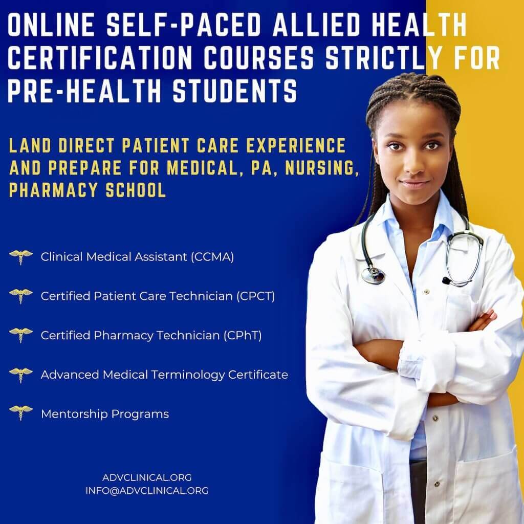 Obtain an Allied Health Certification in 8 weeks, become a clinical medical assistant online in 8 weeks, patient care technician certification course fully online