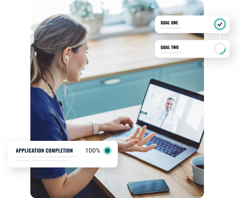 Nurse talking with doctor on zoom about goals and application deadlines