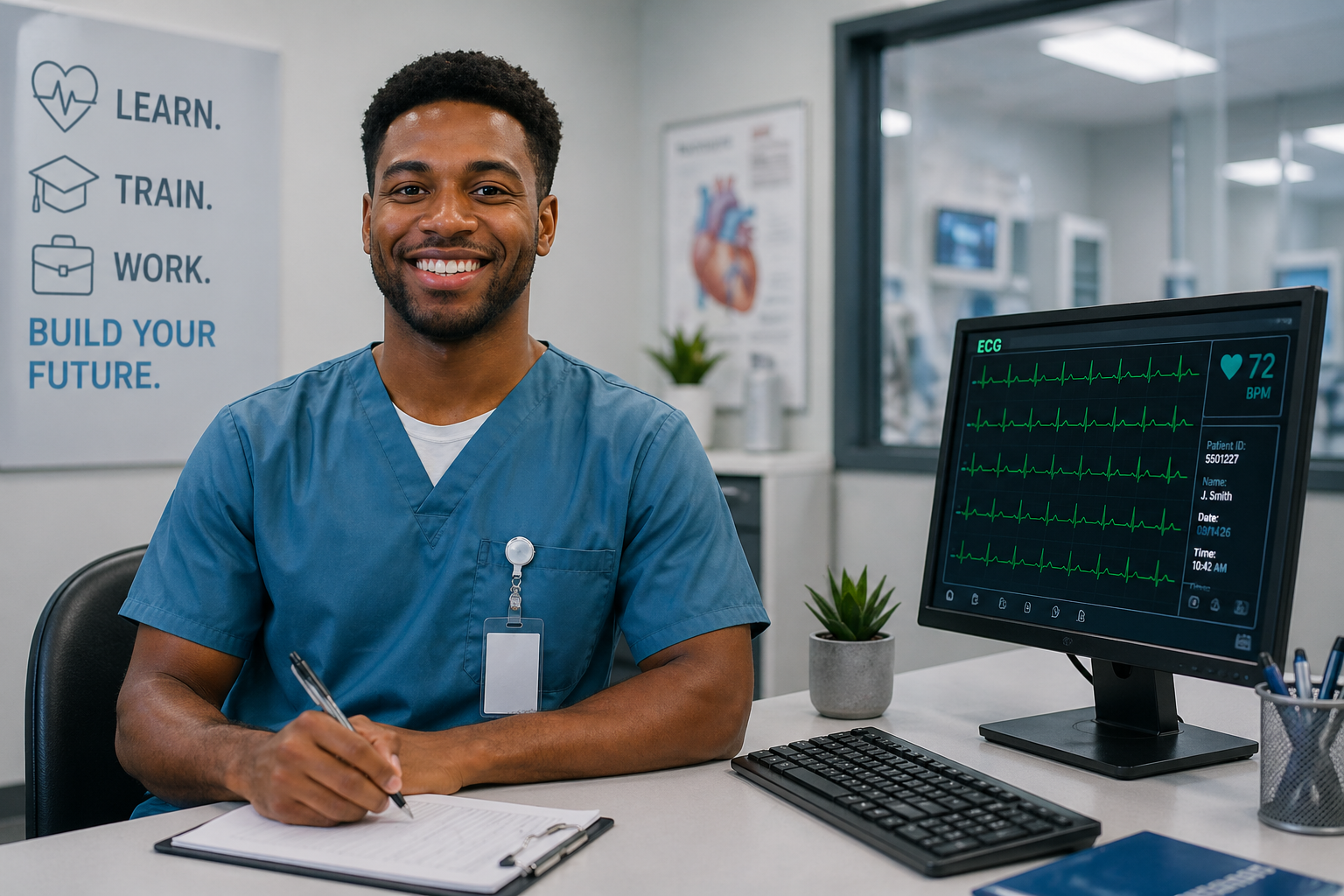 Is EKG technician a good career – healthcare professional reviewing ECG results in a modern clinical setting