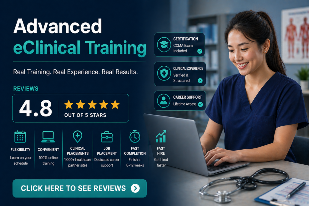 Advanced eClinical Training reviews medical assistant program 4.8 stars online training with externship and job placement