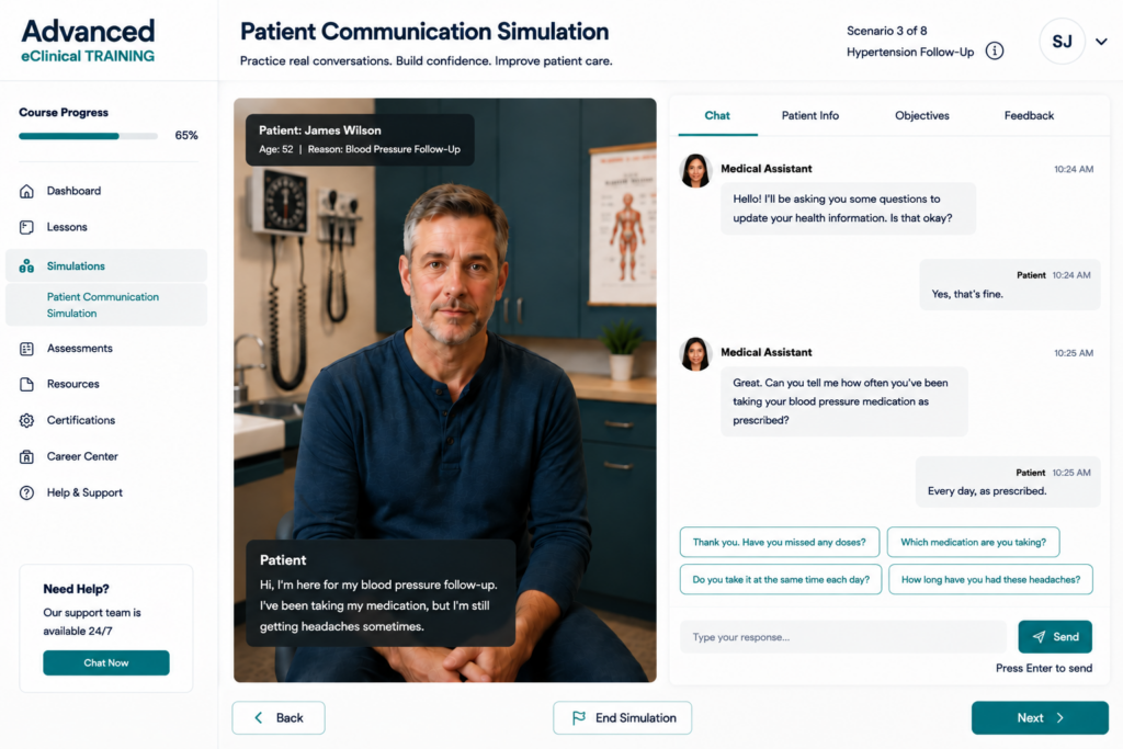 Advanced eClinical Training virtual patient interactions

