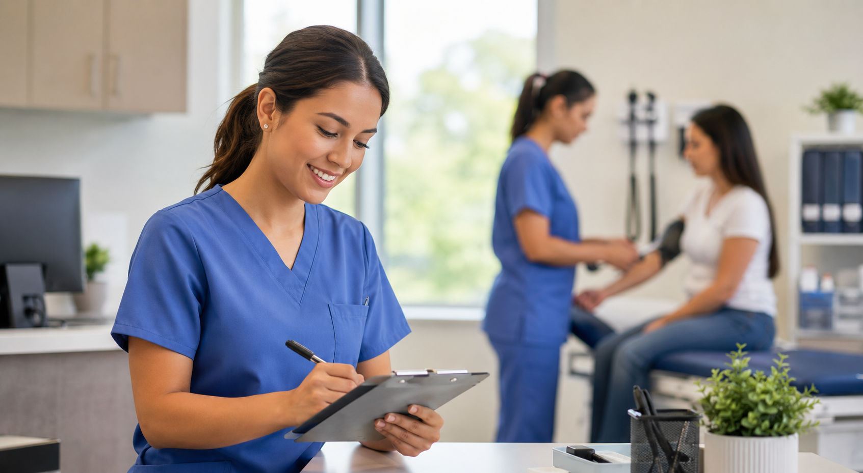 Medical assistant in clinic showing what hiring managers look for in entry-level medical assistants
