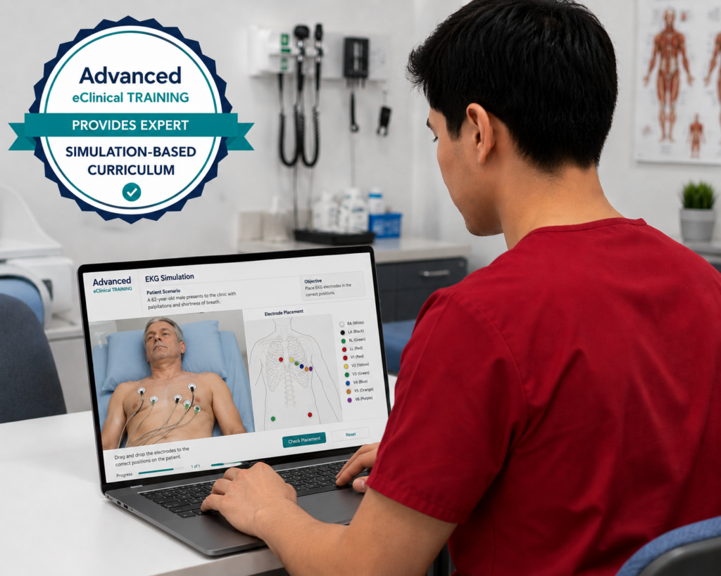 Advanced eClinical Training student practicing clinical simulations