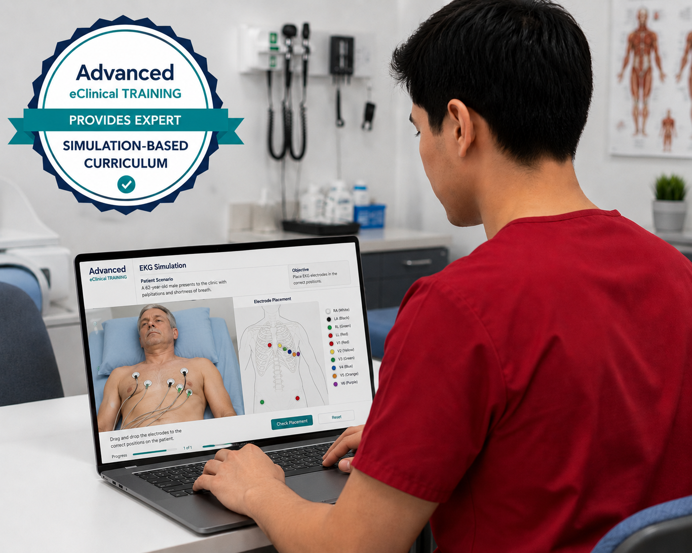 Advanced eClinical Training student practicing clinical simulations