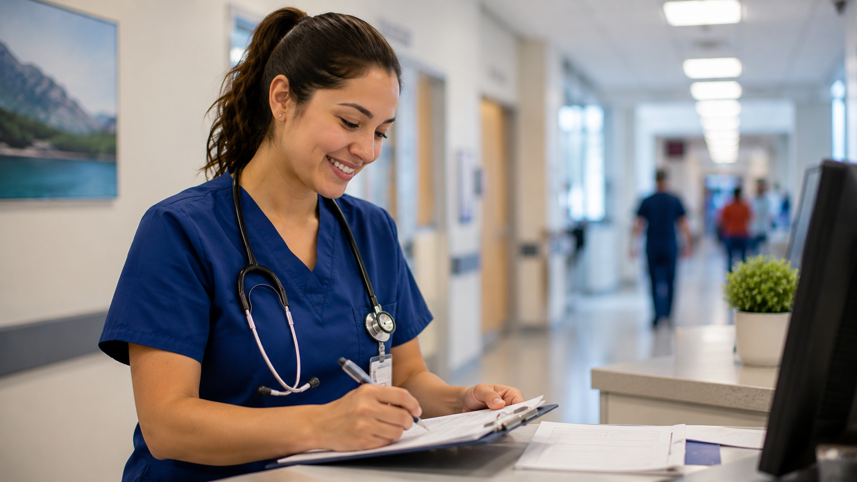Healthcare professional preparing patient records before starting a first healthcare job