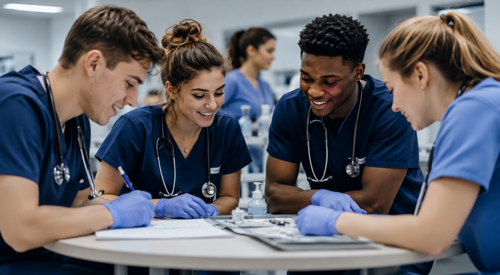 Students participating in clinical training for healthcare certifications for pre-health students