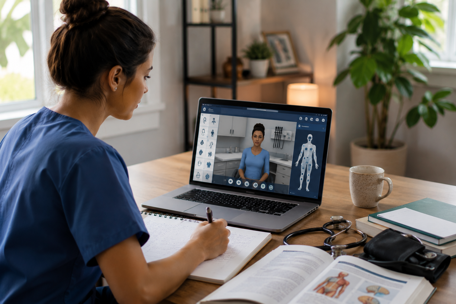 Advanced eClinical Training CCMA reviews showing a medical assistant student completing an online clinical simulation while studying from home.