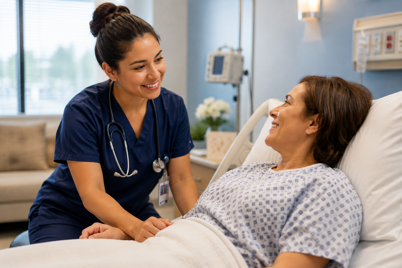 Student practicing bedside patient care in an online Patient Care Technician certification program