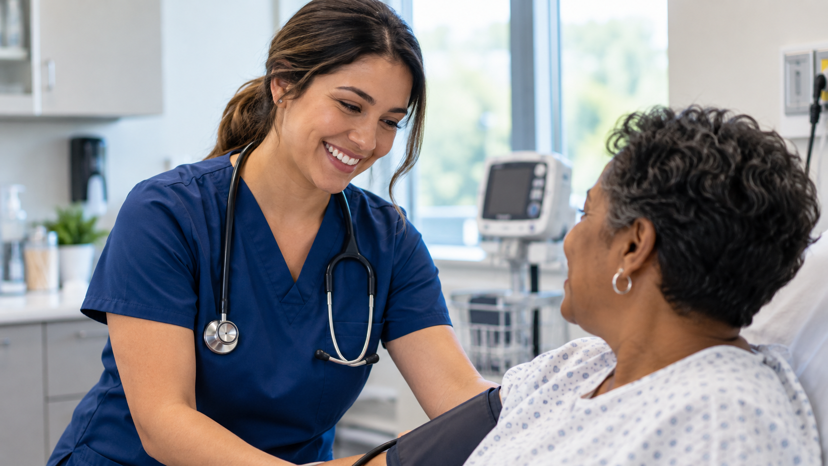 Healthcare professional assisting a patient in a clinical setting, representing healthcare jobs without a degree.